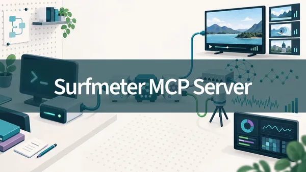 Illustration of an AI terminal connected through modular MCP tools to Surfmeter video, network, and fleet monitoring dashboards